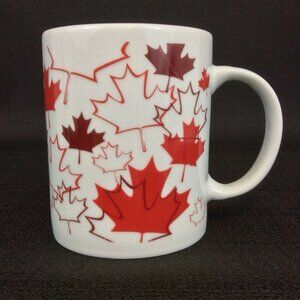 COFFEE Mug Cup White Red Leaves Autumn Fall Design